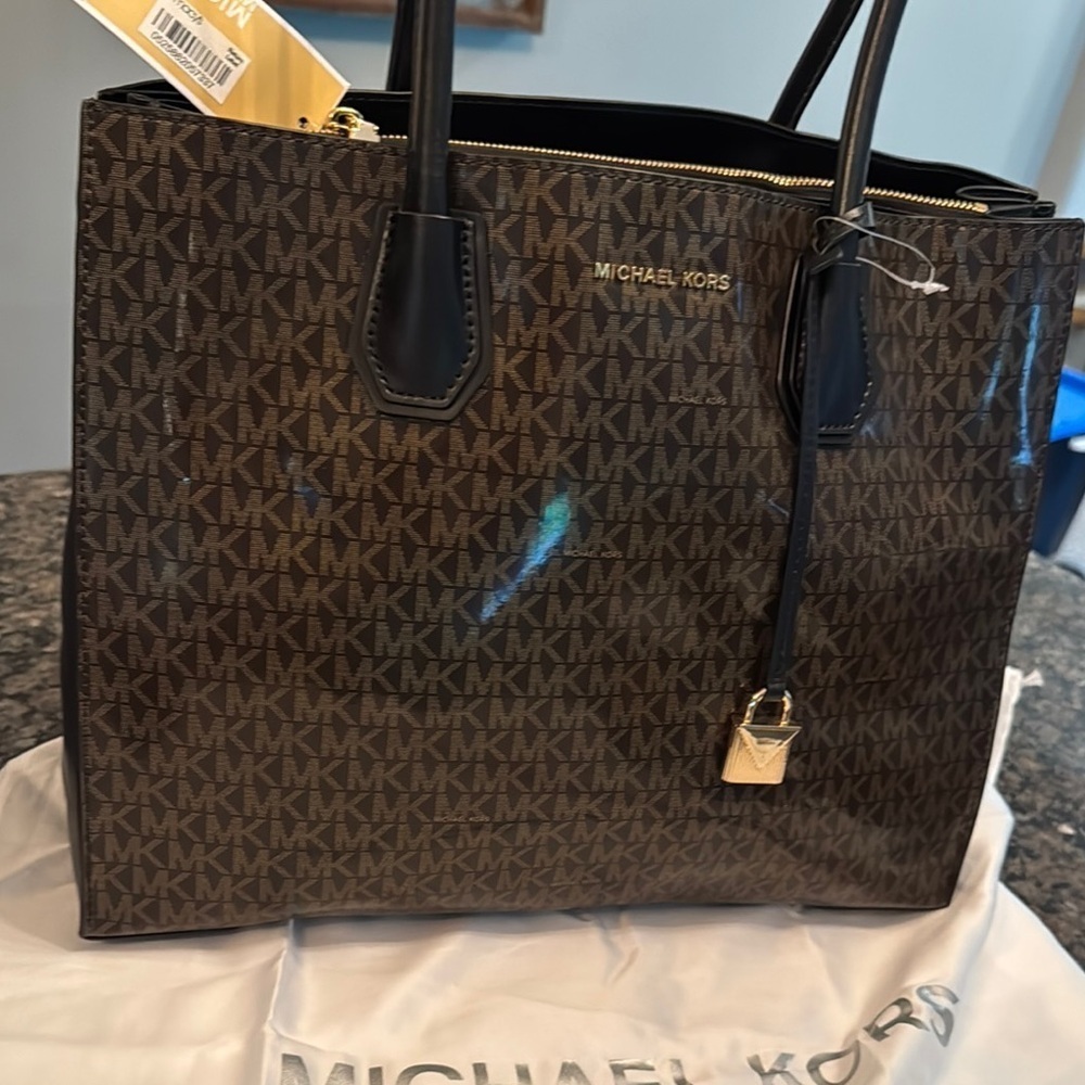 Michael Kors Brown and Black Tote Bag with Signature Monogram - Picture 8 of 15